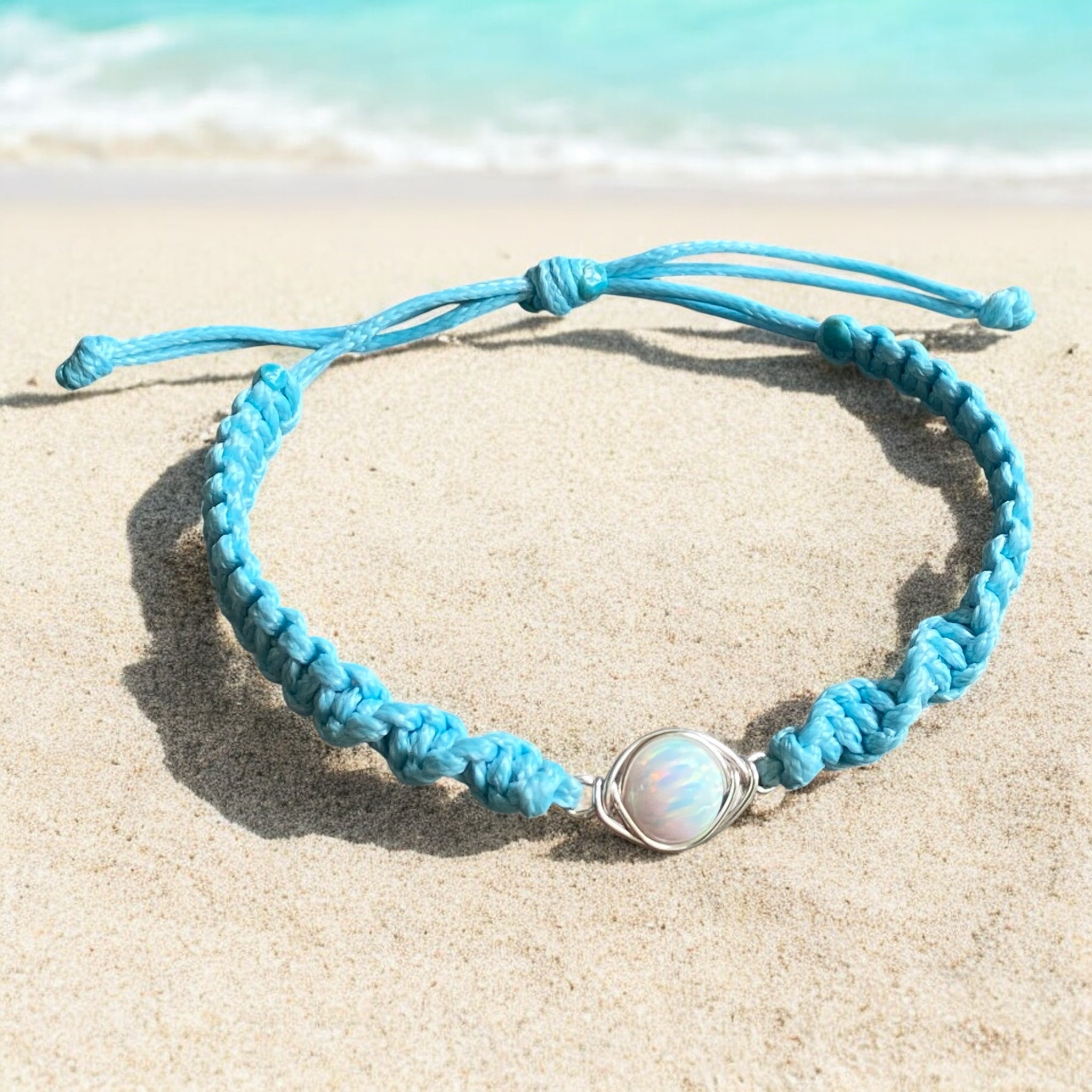 Wire Wrapped Opal macrame bracelet, White or Aqua Blue Opal Bracelet