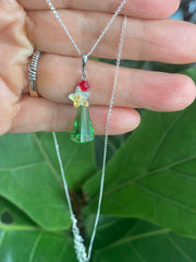 Christmas Tree Necklace, Crystal Pendant Sterling Silver Holiday Jewelry, Christmas Gift Festive Accessor, Sparkly Green Crystal Tree Design