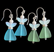 Angel dangling earrings, Sea Glass Angel Guardian Earrings