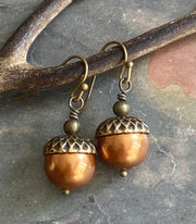 Acorn Copper Brass Necklace and Earring Set-Fall/Autumn jewelry, Bridal/Bridesmaid Necklace and Earrings