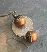 Acorn Copper Brass Necklace and Earring Set-Fall/Autumn jewelry, Bridal/Bridesmaid Necklace and Earrings