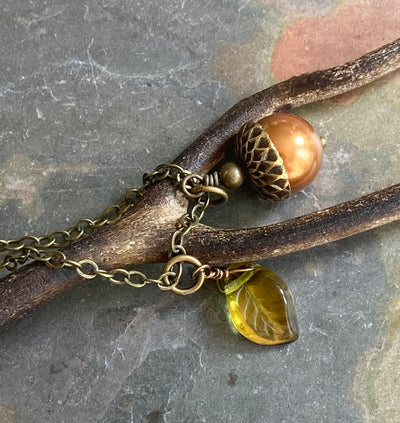 Acorn Copper Brass Necklace and Earring Set-Fall/Autumn jewelry, Bridal/Bridesmaid Necklace and Earrings