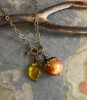 Acorn Copper Brass Necklace and Earring Set-Fall/Autumn jewelry, Bridal/Bridesmaid Necklace and Earrings