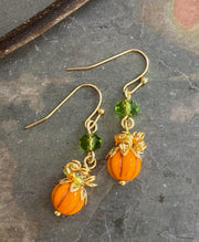 Pumpkin Earrings, Orange Pumpkin Crystal Earrings, Fall/Autumn Harvest Earrings,