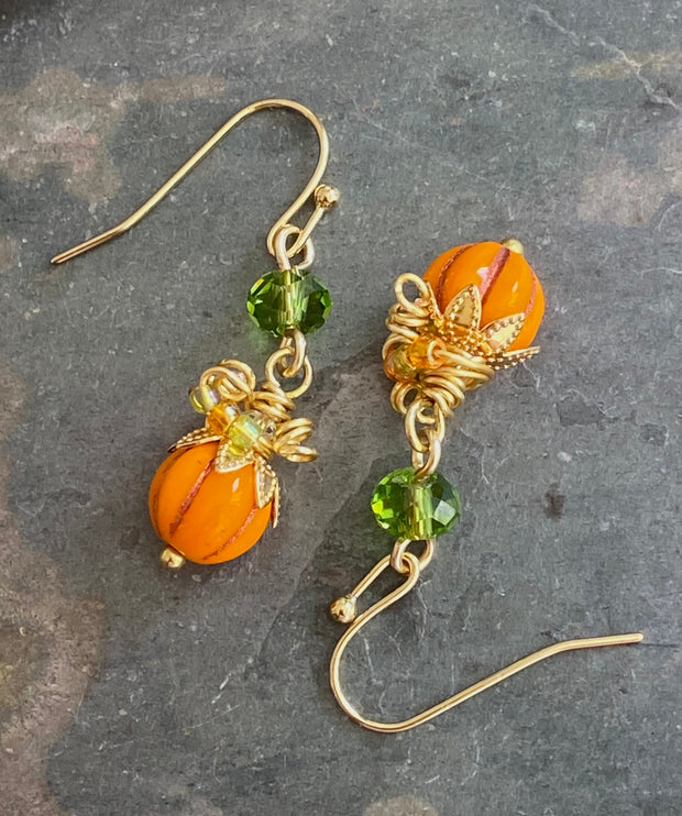 Pumpkin Earrings, Orange Pumpkin Crystal Earrings, Fall/Autumn Harvest Earrings,