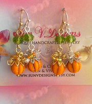 Pumpkin Earrings, Orange Pumpkin Crystal Earrings, Fall/Autumn Harvest Earrings,
