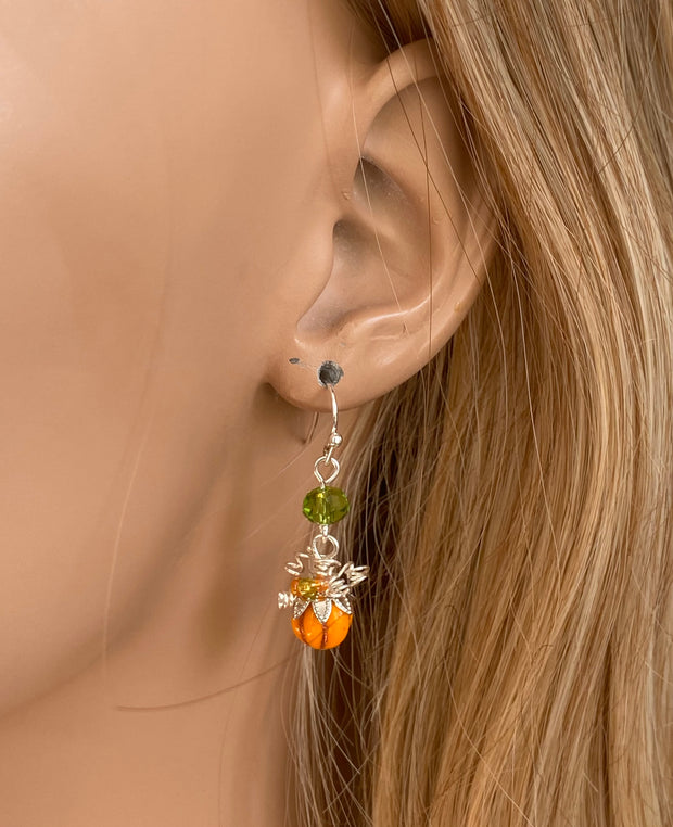 Pumpkin Earrings, Orange Pumpkin Crystal Earrings, Fall/Autumn Harvest Earrings,