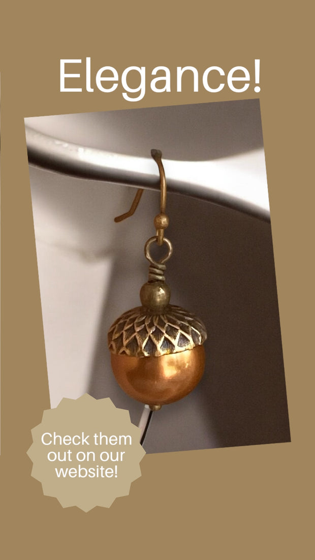 Acorn Copper Brass Necklace and Earring Set-Fall/Autumn jewelry, Bridal/Bridesmaid Necklace and Earrings