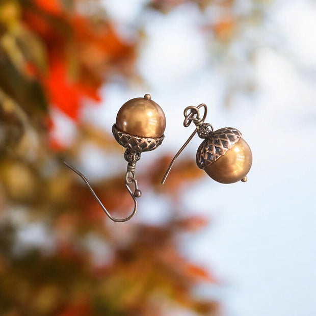 Acorn Copper Brass Necklace and Earring Set-Fall/Autumn jewelry, Bridal/Bridesmaid Necklace and Earrings