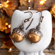 Acorn Copper Brass Necklace and Earring Set-Fall/Autumn jewelry, Bridal/Bridesmaid Necklace and Earrings