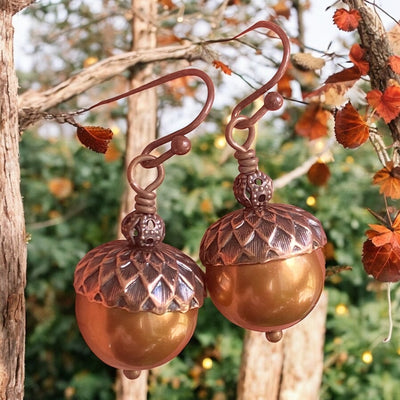 Copper Pearl Acorn Earrings,  Autumn Acorn Jewelry,  Harvest Thanksgiving Jewelry