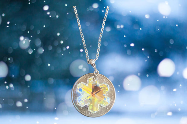 Snowflake Swarovski Crystal Pendant Necklace, Holiday Jewelry, Christmas Gift Idea, Sparkly Crystal Necklace Sunny Sea Glass Jewelry