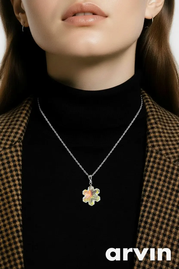 Snowflake Swarovski Crystal Pendant Necklace, Holiday Jewelry, Christmas Gift Idea, Sparkly Crystal Necklace Sunny Sea Glass Jewelry