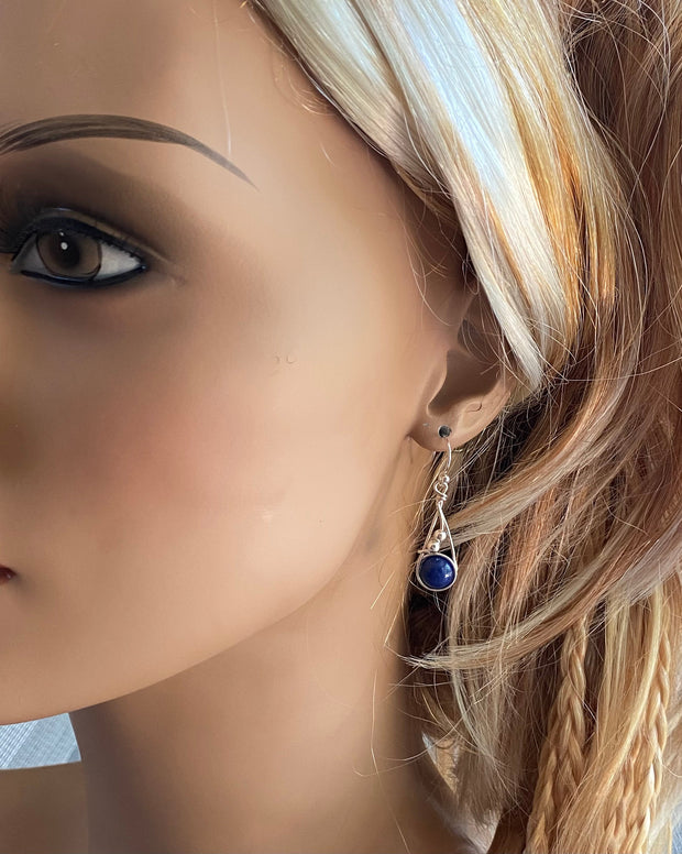 Fancy Swirl Lapis Lazuli Earrings in Sterling Silver, September Birthstone Earrings, Lapis Jewelry, Blue Lapis Dangling Earrings,