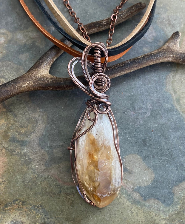 Wire Wrapped Citrine Necklace, Raw Citrine Necklace in Copper, November Birthstone  Necklace, November Birthstone Necklace,Citrine Jewelry