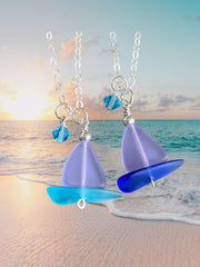 Sailboat Sea Glass Necklace, Periwinkle Sea Glass, Beach Wedding, Sea Glass Jewelry