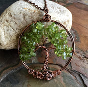 Peridot Tree of Life Necklace, August Birthtone Tree of Life Necklace,Wire Wrapped Tree of life Necklace,Tree of life necklace gifts for mom