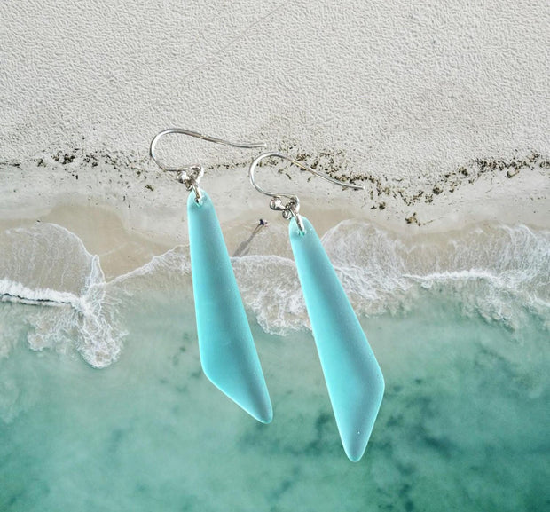 Wire wrapped Long Sea Glass Earrings in Sterling Silver, Aqua Blue Sea Glass Silver Earrings,Beach Weddings, Sea Glass Jewelry, Beach Glass
