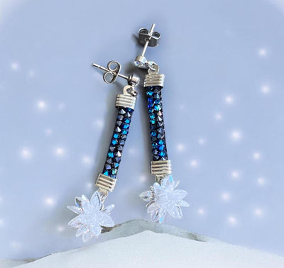 Snowflake Ball Earrings, Snowflake  Earrings, Glittering Swarovski Earrings, Statement Earrings, Fancy Party Earrings, Holiday Earrings