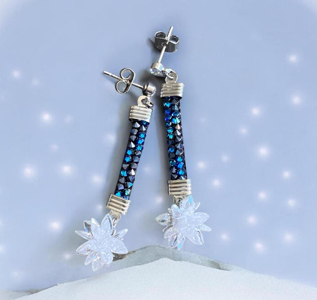 Snowflake Ball Earrings, Snowflake  Earrings, Glittering Swarovski Earrings, Statement Earrings, Fancy Party Earrings, Holiday Earrings