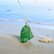 Green Beach Glass Necklace in Sterling Silver, Wire Wrapped Genuine Green Beach Glass Necklace, Sea Glass Jewelry, Ocean Treasure Necklace