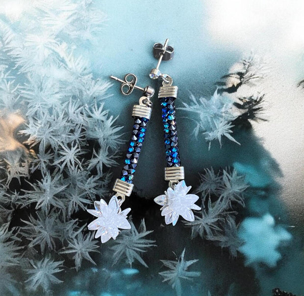 Snowflake Ball Earrings, Snowflake  Earrings, Glittering Swarovski Earrings, Statement Earrings, Fancy Party Earrings, Holiday Earrings
