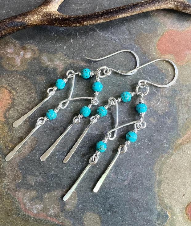 Turquoise Dangling Earrings in Sterling Silver, Chandelier Earrings with Howlite Turquoise, Turquoise Earrings, Statement Earrings,