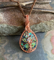 Abalone Tree of Life Copper wire Pendant, Wire Wrapped Abalone Paua Tree of Life Pendant Necklace, Tree of Life Pendant