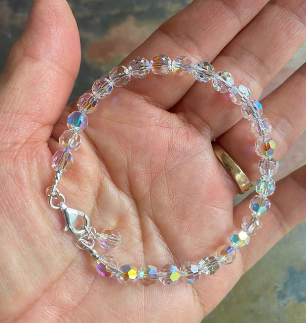 Swarovski 6 mm Crystal Bracelet in Sterling Silver Clasp, April Birthday Bracelet, Wedding/Bridal Crystal Bracelet, Crystal Bracelet,