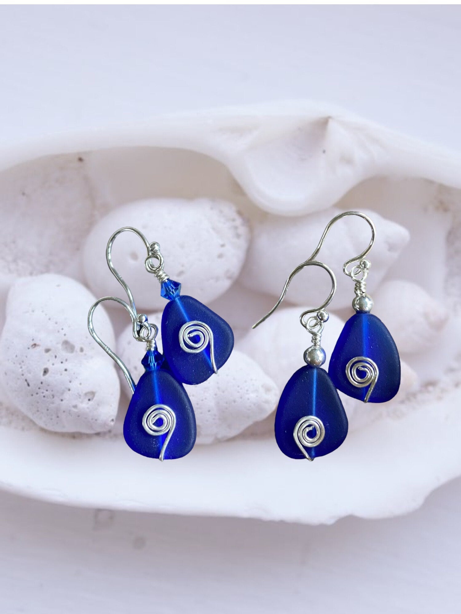 Blue Sea Glass Earrings, Cobalt Blue Sea Glass Earrings in STERLING SILVER, Beach Weddings, Beach Glass Jewelry, Cobalt Sea glass Earrings,
