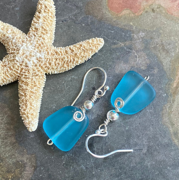 SeaGlass Earrings,Beach Glass Earrings in STERLING SILVER, Turquoise Blue Sea Glass Earrings,Beach Weddings, Beach Glass Jewelry,