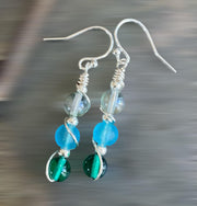 Wire wrapped Sea Glass Jewelry in Sterling Silver, Sea Glass Silver Earrings, Dangling Earrings ,Beach Weddings, Sea Glass  earrings