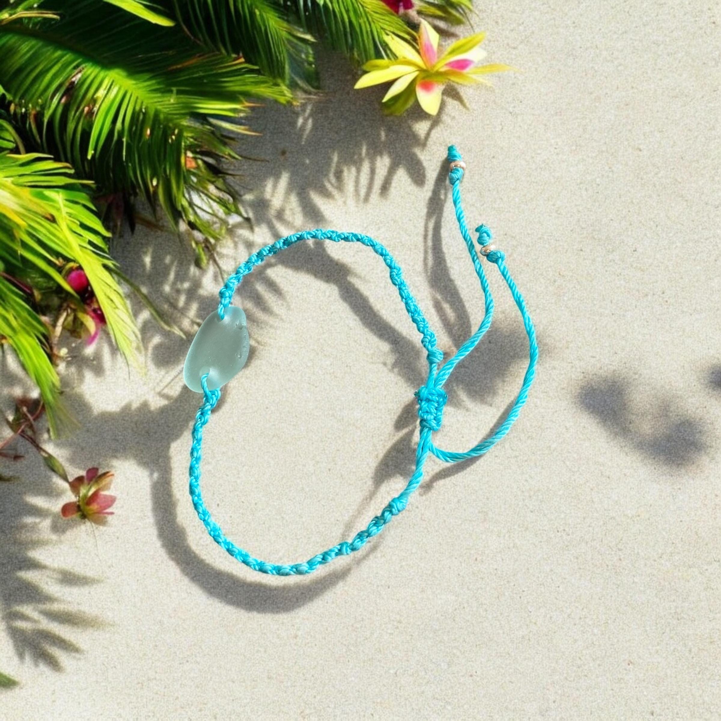Handmade Macrame Sea Glass Bracelet, Adjustable Sea Glass Macrame Bracelets,Seafoam Bracelet, Nautical Sea Glass Bracelet,Surfer's Bracelet,