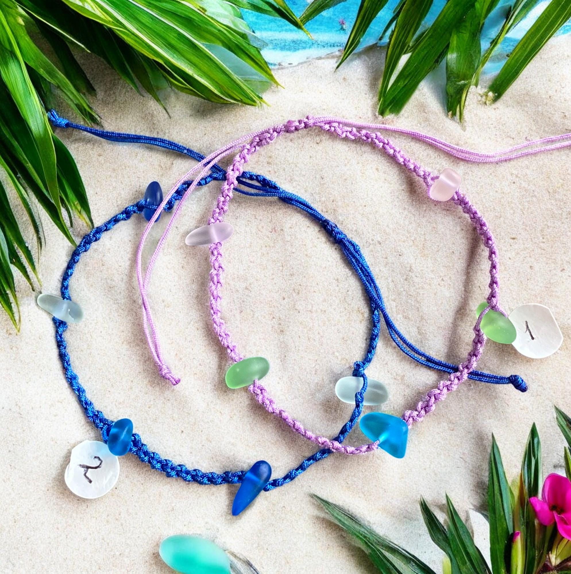 Adjustable Sea Glass Macrame Anklets, Sea Glass Ankle Bracelet, Blue Green Ankle Bracelet, Nautical Sea Glass Bracelet, Sea Glass Jewelry