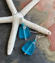 SeaGlass Earrings,Beach Glass Earrings in STERLING SILVER, Turquoise Blue Sea Glass Earrings,Beach Weddings, Beach Glass Jewelry,
