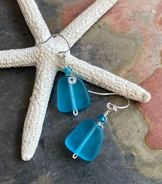 SeaGlass Earrings,Beach Glass Earrings in STERLING SILVER, Turquoise Blue Sea Glass Earrings,Beach Weddings, Beach Glass Jewelry,