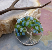 Sterling Silver Tree of Life Pendant Aquamarine/Peridot Gemstone Tree of Life Pendant