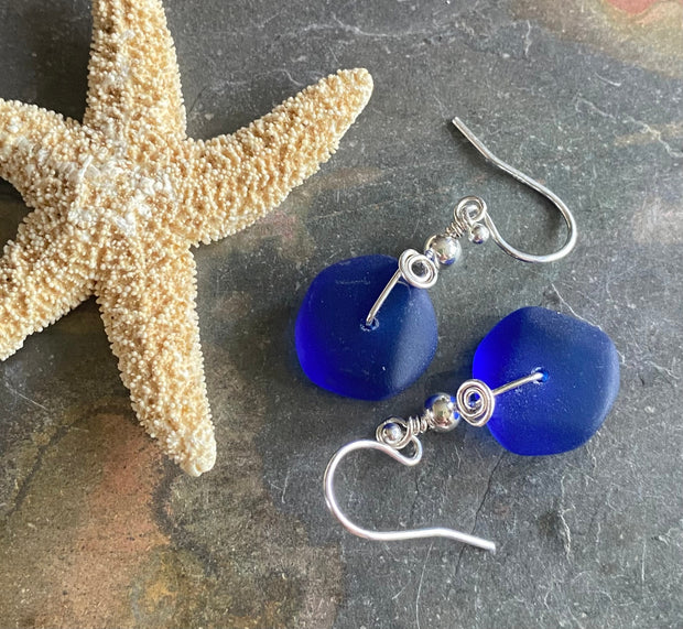 Hand Crafted Cobalt Blue Beach Glass Jewelry in sterling silver, Pacific Blue Sea Glass  Earrings, Sea Glass Earrings, Beach Glass Jewelry