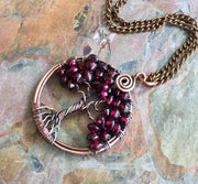 Garnet Necklace in Copper,Garnet tree of Life Necklace,Wire Wrapped Garnet Tree of Life,January Birthstone Tree of Life Jewelry, Red Garnet