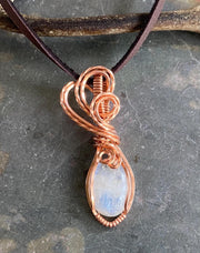Wire Wrapped Moonstone Necklace in Natural  Copper,Rainbow Moonstone Necklace, Blue Flashing Moonstone Necklace,June Birthstone necklace