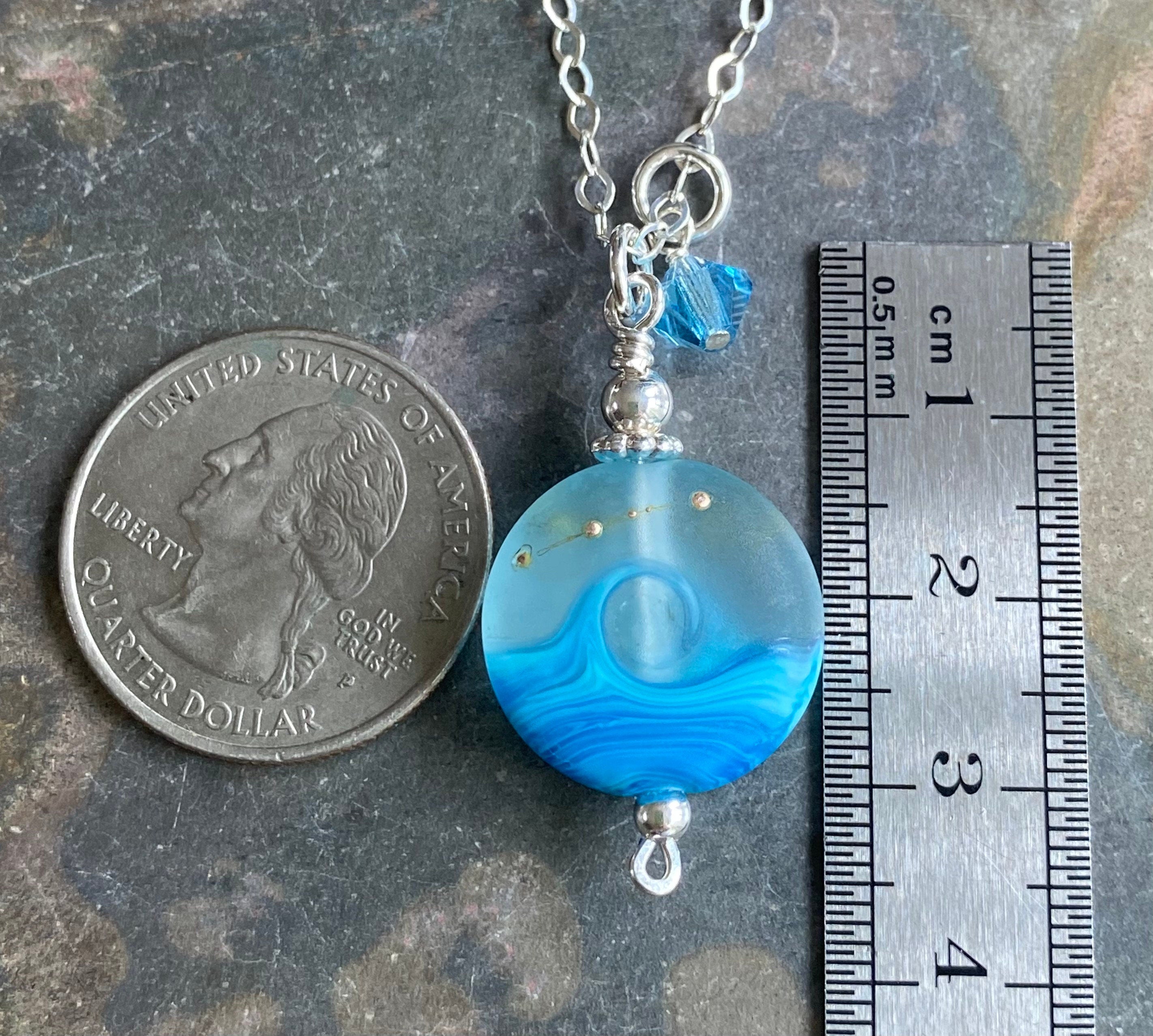 Beach Necklace, Ocean Wave Necklace in Sterling silver, Blue Ocean Wave Lampwork Glass Necklace, Blue Ocean Wave Glass  Necklace,
