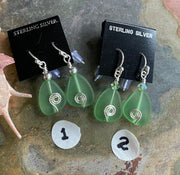 Sea Glass Earrings in STERLING SILVER,Light Green  Sea Glass Earrings, Beach Weddings, Beach Glass Jewelry, Peridot Sea glass Earrings,