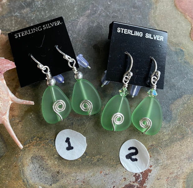Sea Glass Earrings in STERLING SILVER,Light Green  Sea Glass Earrings, Beach Weddings, Beach Glass Jewelry, Peridot Sea glass Earrings,
