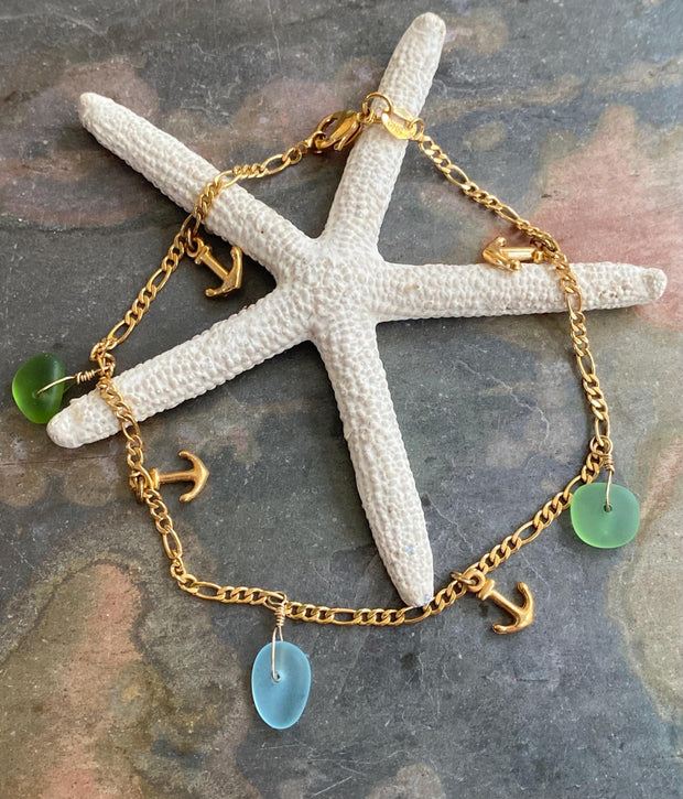 Sea Glass Anklet, Anklet in Gold Filled, Beach Style Summer Bracelet,  Beach Lover Nautical Jewelry Gifts For All Ages, Ocean Theme anklet