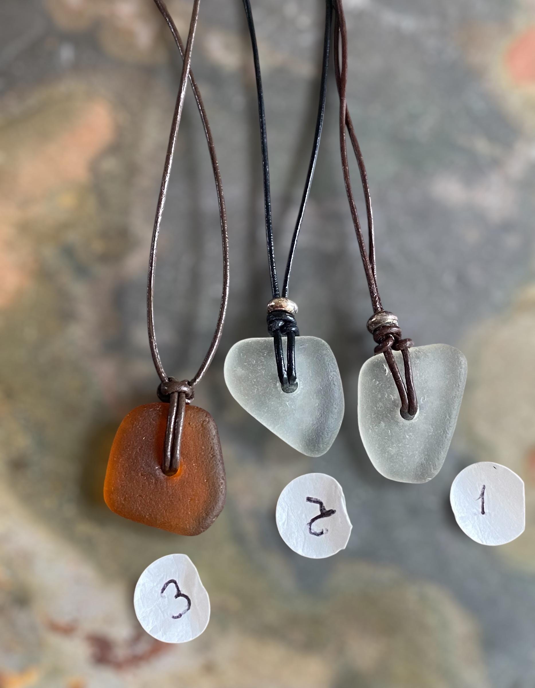 Sea Glass Pendant in Leather & Sterling Silver Beads, Surfer Gifts for Men, Beach Lovers Necklace, Beach Glass Necklace,