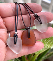 Sea Glass Pendant in Leather & Sterling Silver Beads, Surfer Gifts for Men, Beach Lovers Necklace, Beach Glass Necklace,