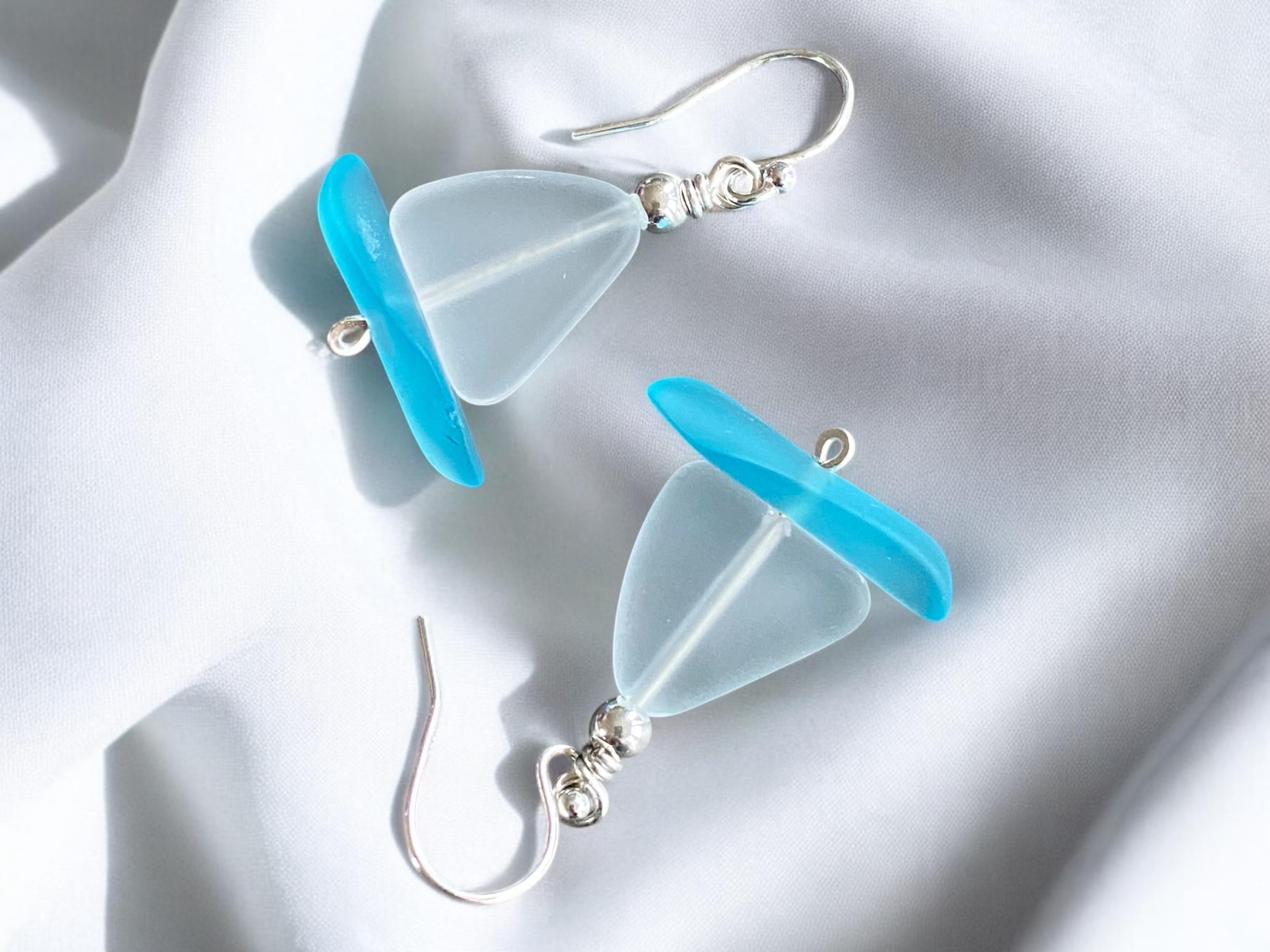 Nautical White Sea Glass Sailboat Necklace & Earring SET in Sterling Silver, Ocean-Inspired Beach Glass Sailboat Necklace and Earring SET,
