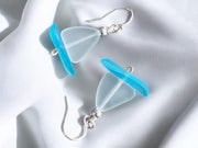 Nautical White Sea Glass Sailboat Necklace & Earring SET in Sterling Silver, Ocean-Inspired Beach Glass Sailboat Necklace and Earring SET,