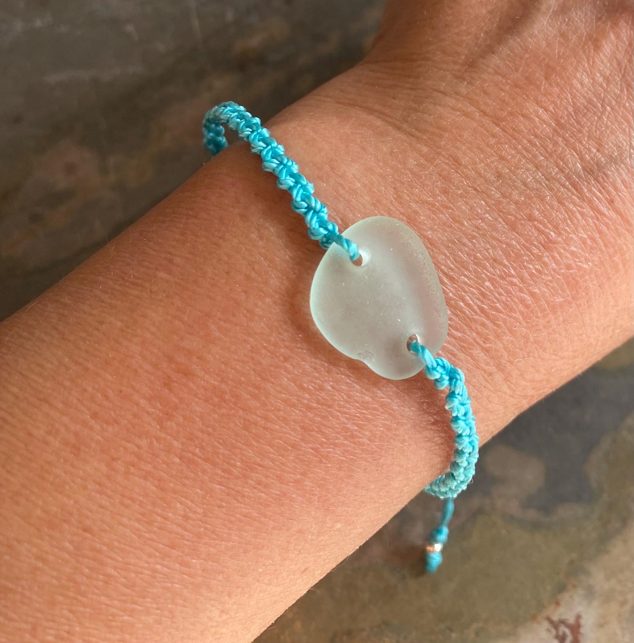 Handmade Macrame Sea Glass Bracelet, Adjustable Sea Glass Macrame Bracelets,Seafoam Bracelet, Nautical Sea Glass Bracelet,Surfer's Bracelet,