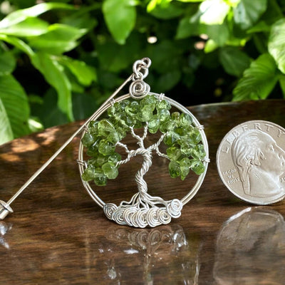 Tree of Life Brooch Pin-Lapel pin,Wire Wrapped Peridot Tree of life Brooch,Holiday Gift